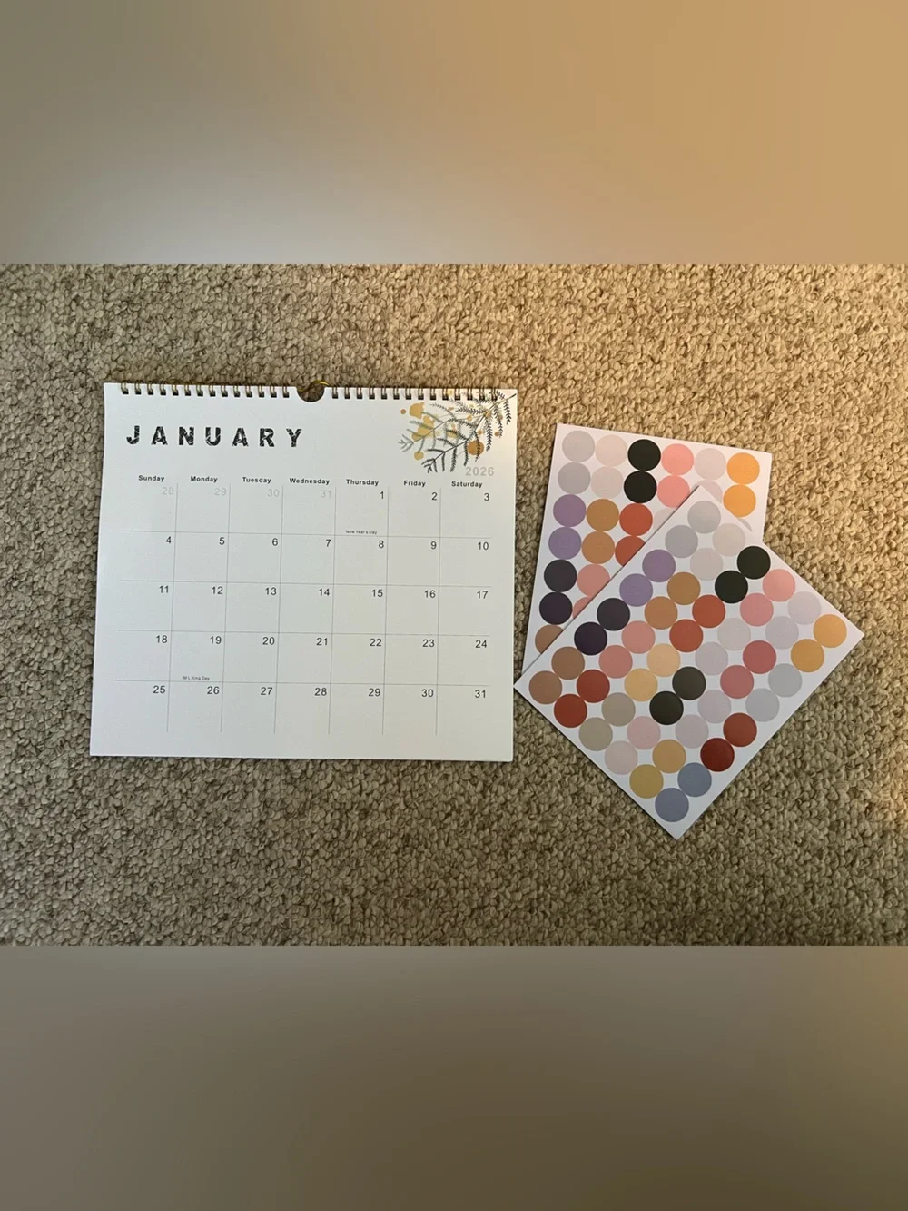 2026 Wall Calendar with Pastel Dot Sticker Sheets
